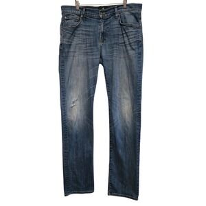 7 For All Mankind Straight Leg Jeans Medium Wash Distressed Blue Denim
